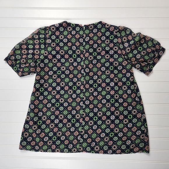 French Connection Womens Size 10 Navy Floral Print Short Sleeve Shirt - Picture 4 of 8